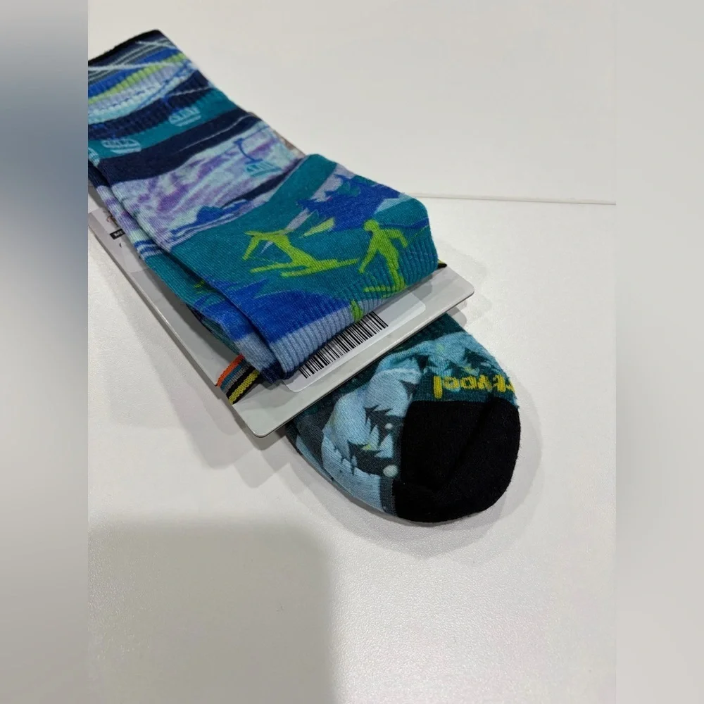 SmartWool Women's Small Ski Zero Cushion Town Print Socks Merino Wool NWT Blue